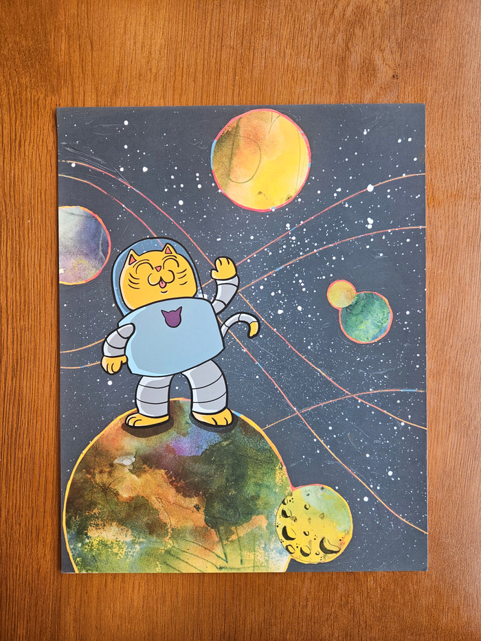 Space Cat Waving 11x14