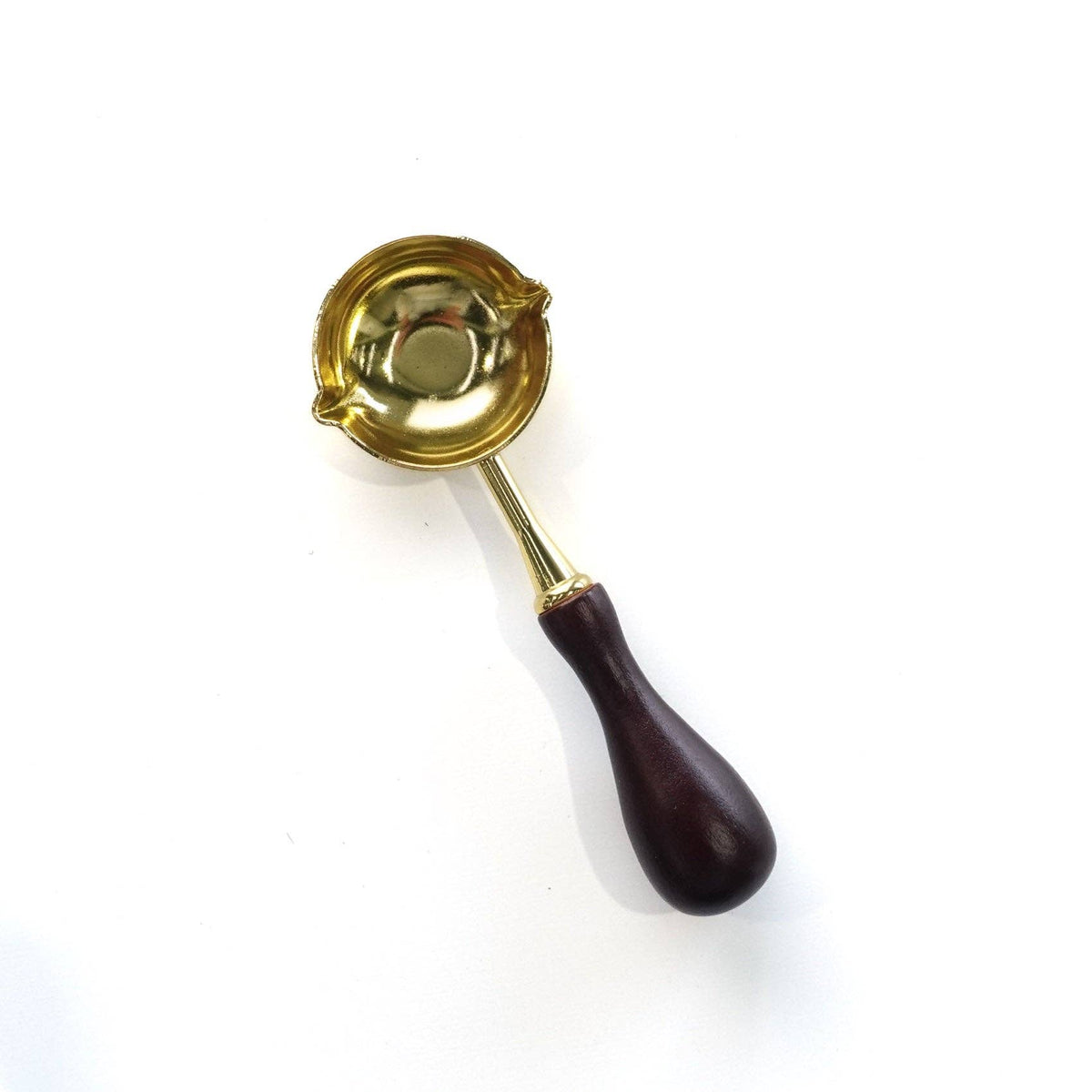 Double Spout Wide Shallow Golden Wood handle wax melt spoon