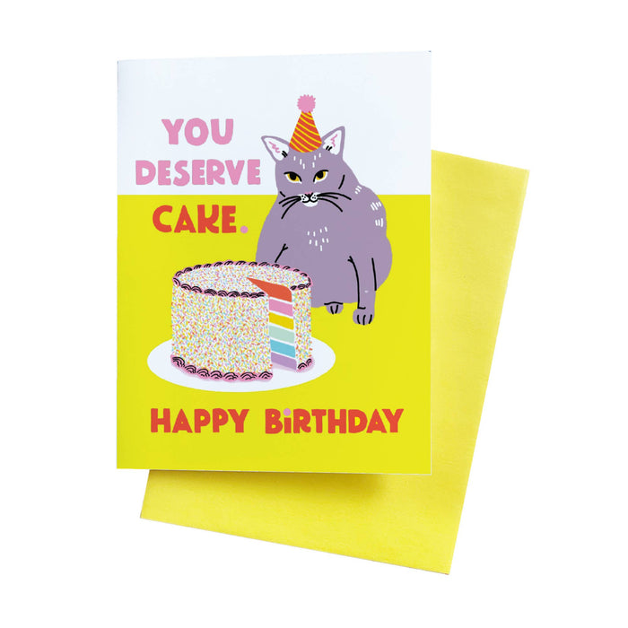 You Deserve Cake Fat Cat A2 Birthday Single Greeting Card