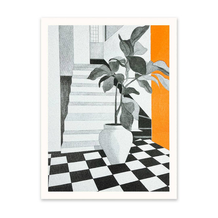 Black White & Orange Interior 1 Riso Print (8x6) (11281)