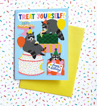 Party Raccoons A2 Birthday Single Greeting Card