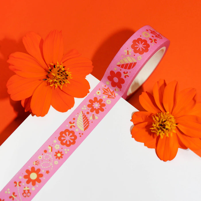 "Flower Garden (Pink)" Cute Floral Stationery Washi Tape