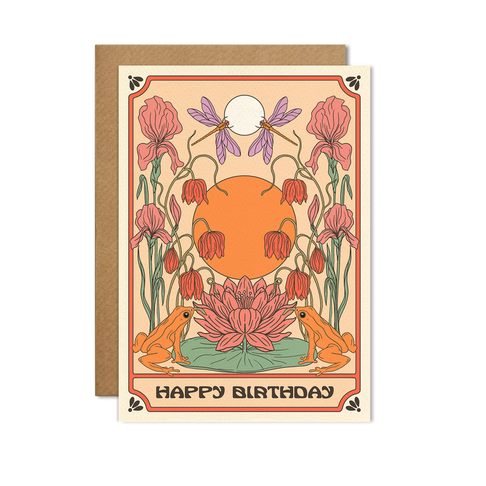 Happy Birthday Frogs & Lillies Card