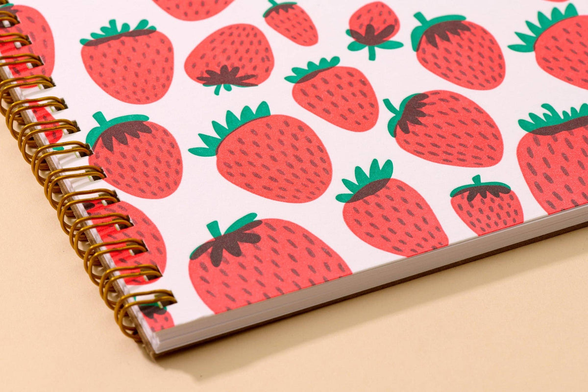 Strawberry Letterpress Spiral Notebook - Food Nature Gift