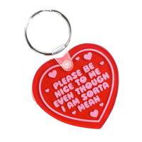 Please Be Nice To Me Heart Shaped Vinyl Keychain