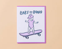 Baby on Board Skateboard Letterpress Greeting Card - Baby Announcement